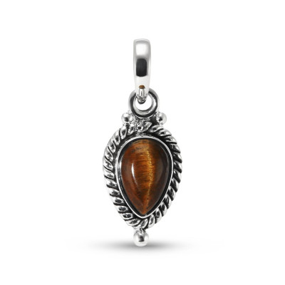 Pendentif Vintage Argent 925 Oeil de tigre Poire 9x6mm Cabochon