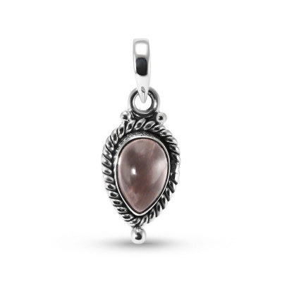 Pendentif Vintage Argent 925 Quartz Rose Poire 9x6mm Cabochon
