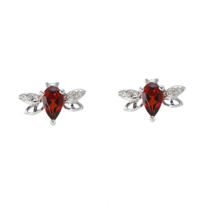 Puces d'oreilles Abeilles Or Blanc 375 Grenat et Diamant