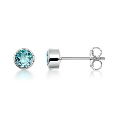 Puces d'oreilles  Argent 925 Topaze Bleue 5.5mm