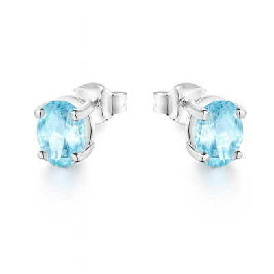 Puces d'oreilles Argent 925 Topaze Bleue Traitée Ovale 7x5mm