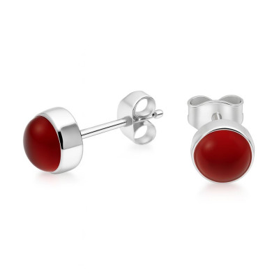 Puces d'oreilles Argent Cornaline Ronde 6mm