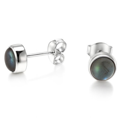 Puces d'oreilles Argent Labradorite Ronde 6mm