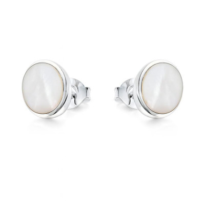 Puces d'oreilles Argent  Nacre Blanche Ovale 11x9mm