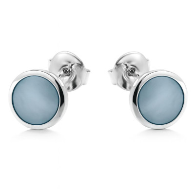 Puces d'oreilles Argent Nacre Bleue 7mm