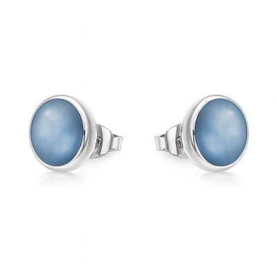 Puces d'oreilles Argent Nacre Bleue Ovale 11x9mm