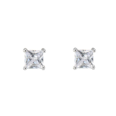 Puces d'oreilles Argent Oxydes de zirconium Carrés 6mm