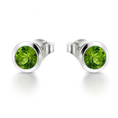 Puces d'oreilles Argent Péridot Rond 6mm