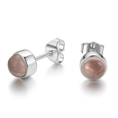 Puces d'oreilles Argent Quartz rose Cabochon 6mm