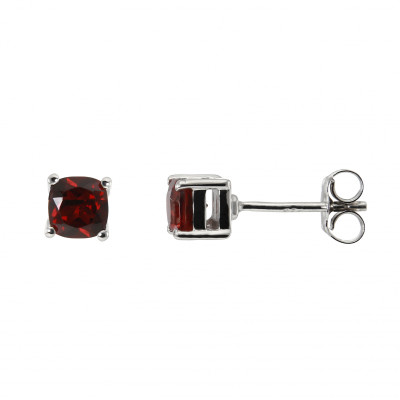 Puces d'oreilles Argent Rhodié Grenat Coussin 5x5mm