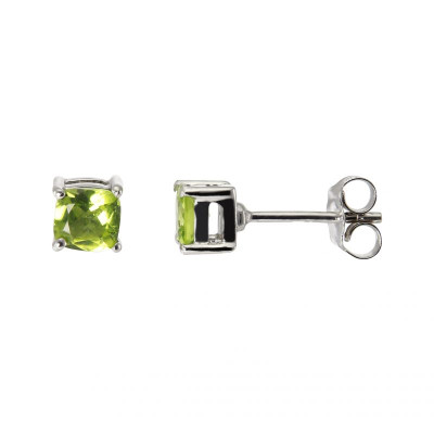 Puces d'oreilles Argent Rhodié Péridot Coussin 5x5mm