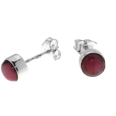 Puces d'oreilles Argent Rhodonite Ronde 6mm