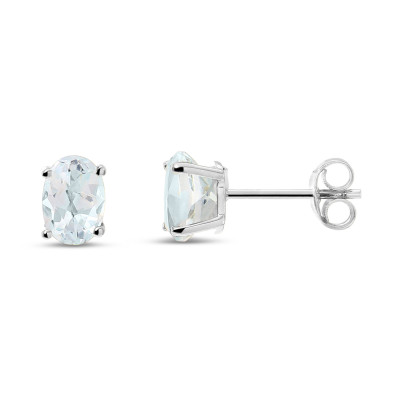 Puces d'oreilles Or blanc 375 Aigue Marine Ovale 6x4mm