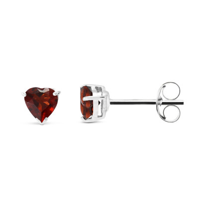 Puces d'oreilles Or blanc Grenat Coeur  5x5mm