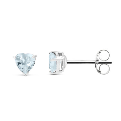 Puces d'oreilles Or blanc Topaze Bleue traitée Coeur 5x5mm