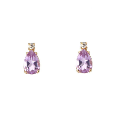 Puces d'oreilles Or Jaune 750 Améthyste Poire 6x4mm et Oxyde de zirconium