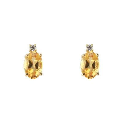 Puces d'oreilles Or Jaune 750 Citrine Ovale 6x4mm et Oxyde de zirconium