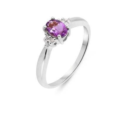 Solitaire Améthyste Ovale 6x4mm et Diamant Or Blanc 375