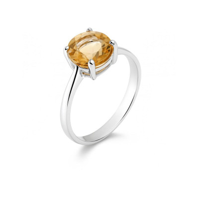 Solitaire Argent  Citrine Ronde 8mm