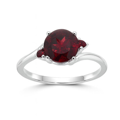 Solitaire Argent Grenat Rond 7mm