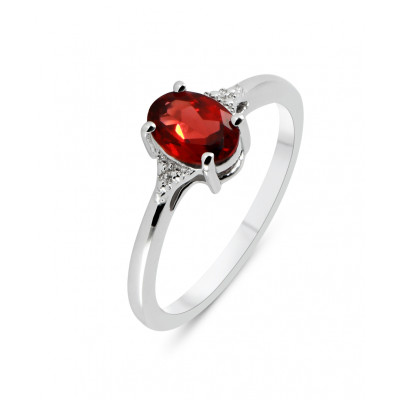 Solitaire Argent Rhodié Grenat Ovale 7x5mm