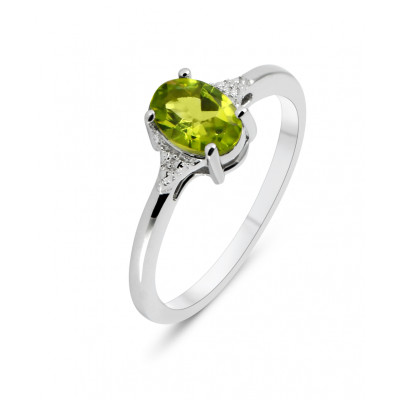 Solitaire Argent Rhodié Péridot Ovale 7x5mm