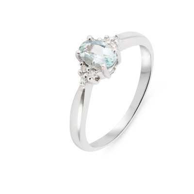 Solitaire Topaze bleue traitée Ovale 6x4mm et Diamant Or Blanc 375  