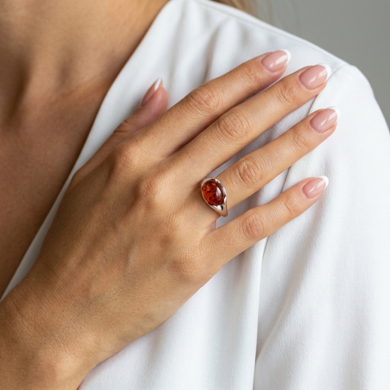 Bague Ambre 14x10mm Argent   porté