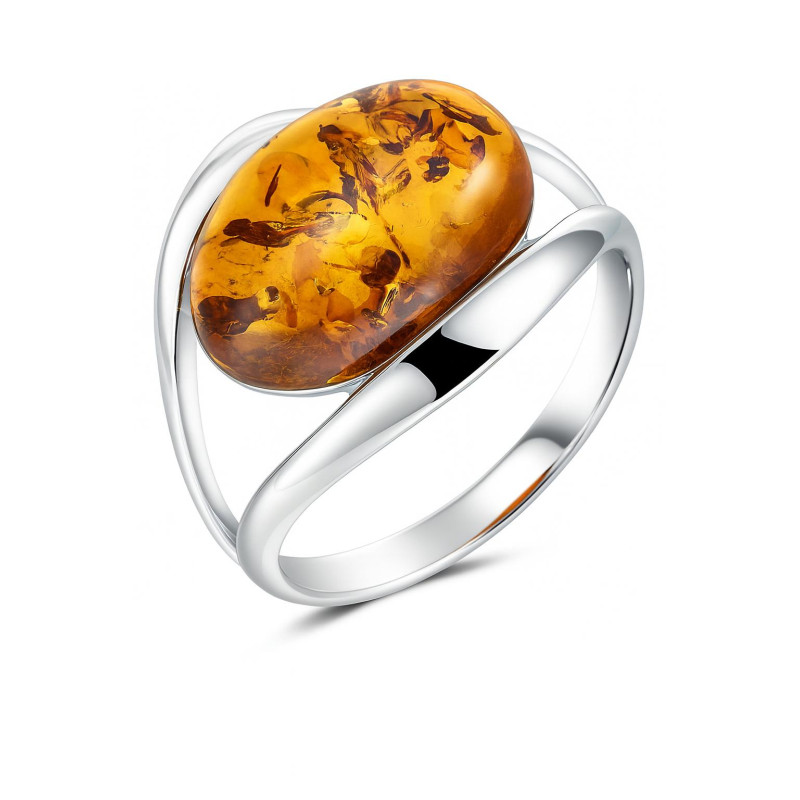 Bague En Argent 925 Avec Cabochon Ambre - Taille 55, Ovale, Très Bon état Occasion
