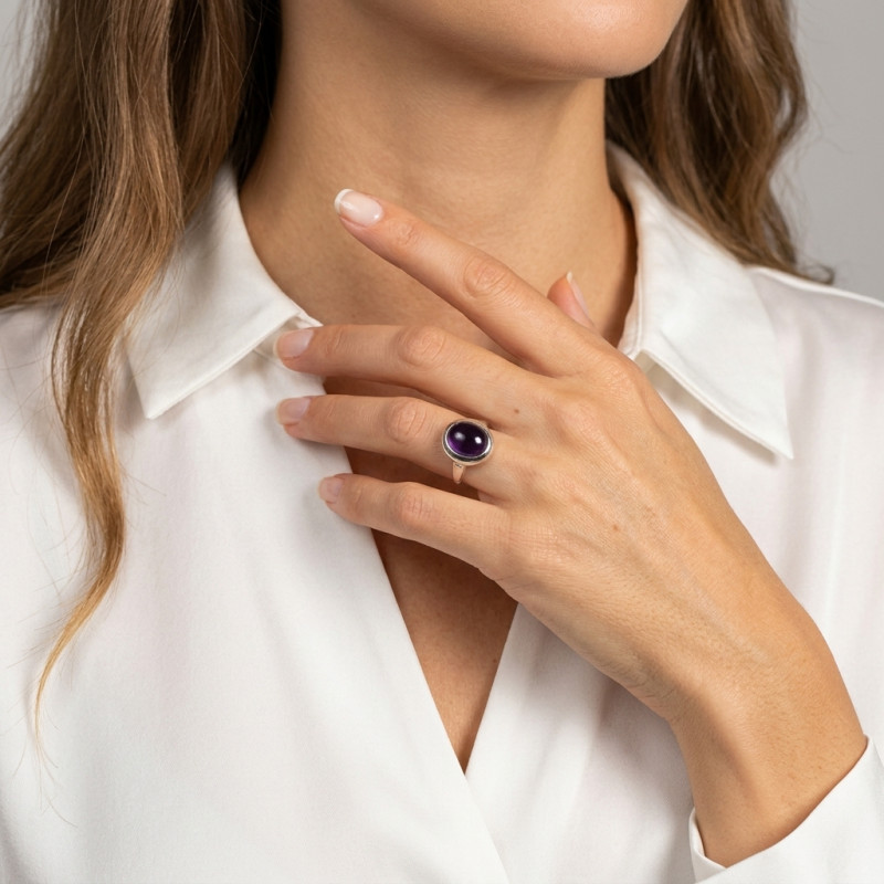 Bague Améthyste ovale 12x10mm en Argent 925 porté