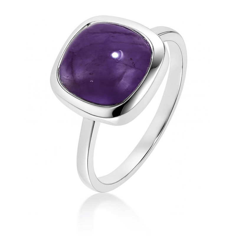 Bague En Argent 925 Avec Cabochon Améthyste - Taille 57 - Bon état D'usage - Bijou Femme Argent Et Pierre