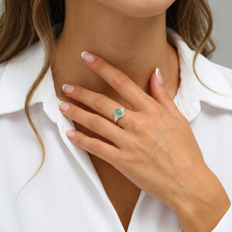 Bague Argent 925 Aventurine Ovale 8x6mm porté