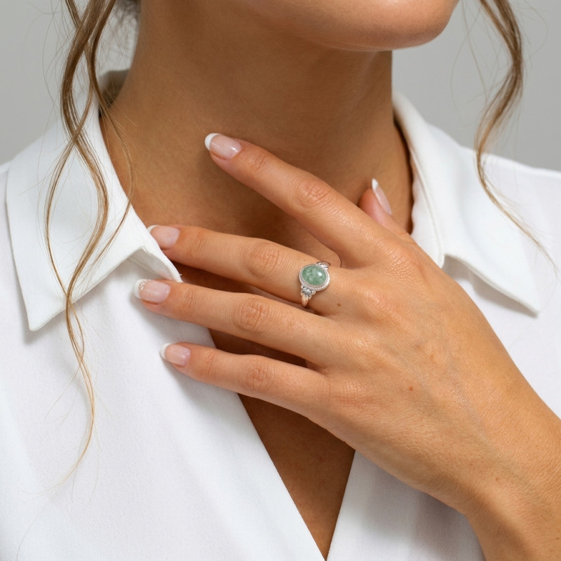 Bague Argent 925 Aventurine Ovale 9x7mm porté