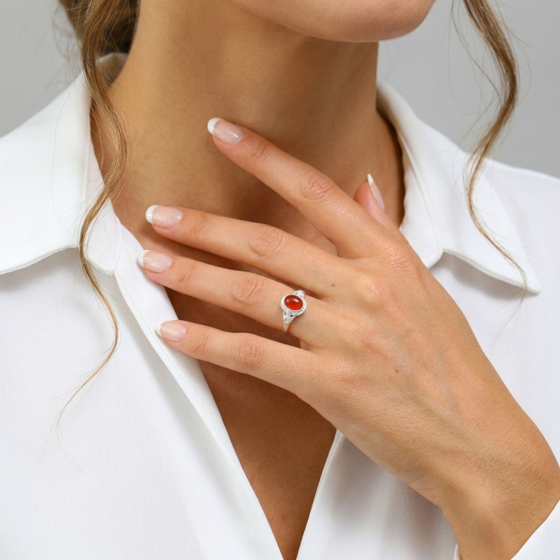 Bague Argent 925 Cornaline Ovale 8x6mm porté