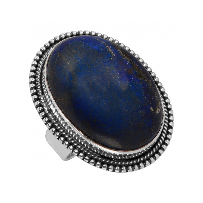 Bague Argent 925 Avec Lapis Lazuli Et Tourmaline - Taille 57, Occasion