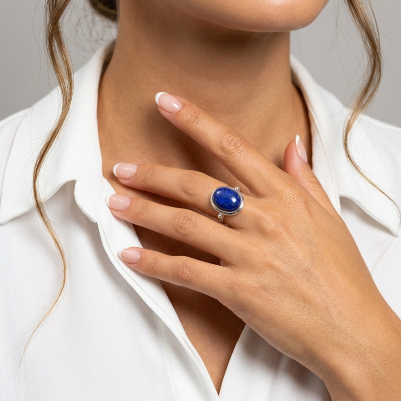 Bague Argent 925 Lapis Lazuli Ovale 12x10mm porté