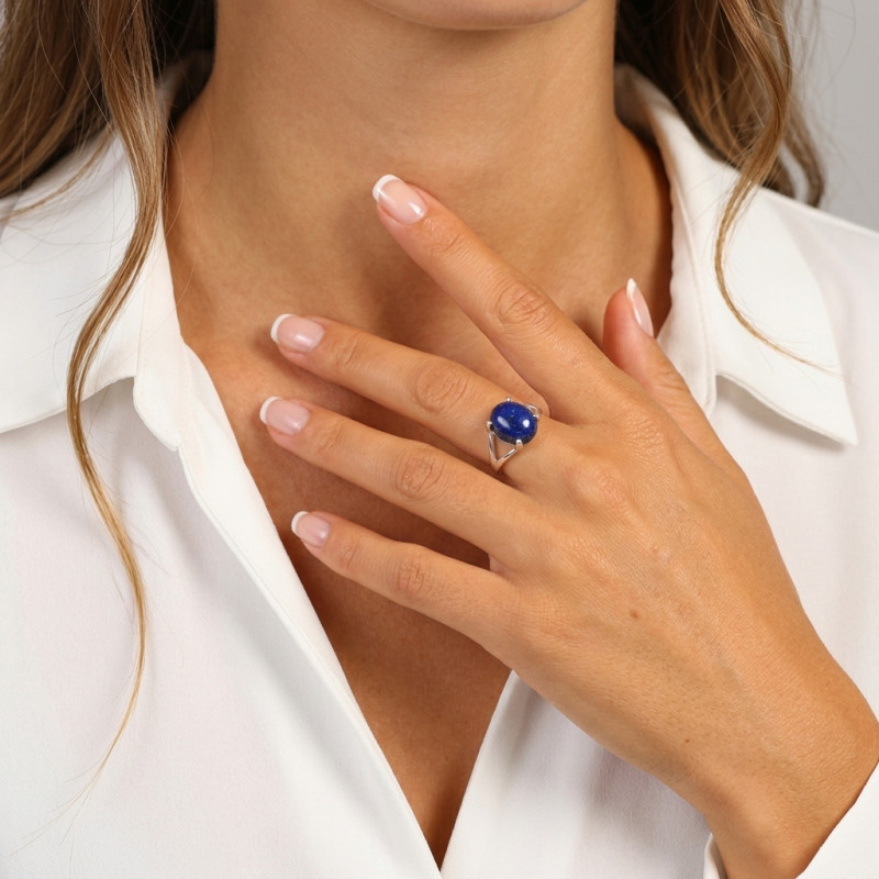 Bague Argent 925 Lapis Lazuli Ovale 12x10mm porté