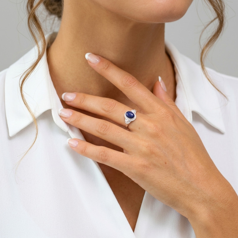 Bague Argent 925 Lapis Lazuli Ovale 8x6mm porté