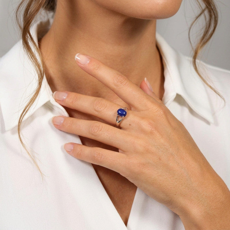 Bague Argent 925 Lapis Lazuli Ovale 8x6mm porté