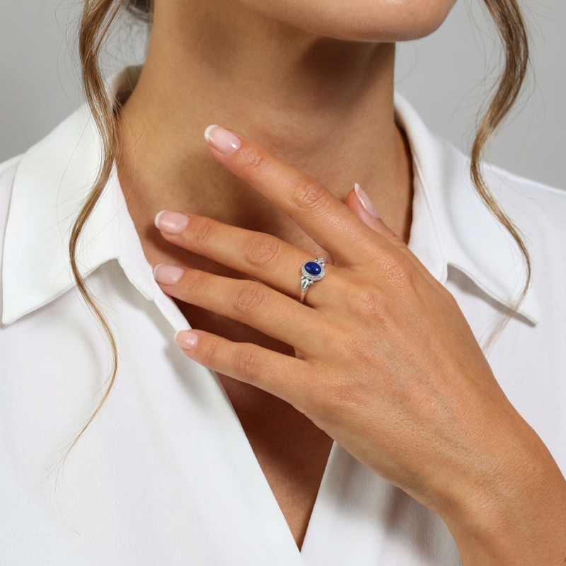 Bague Argent 925 Lapis Lazuli Pierre ovale 7x5mm porté