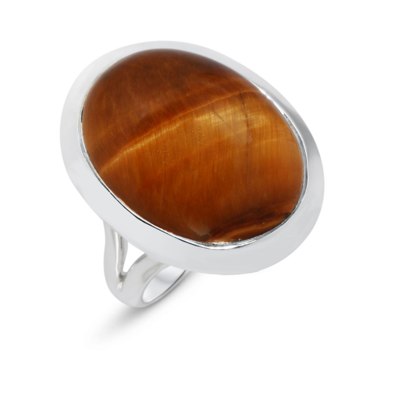 Bague En Argent 925 Avec œil De Tigre Ovale - Taille 54 - Marque Délicatement Doux