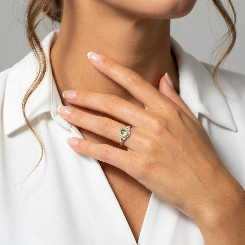 Bague Argent 925 Péridot Ovale 7x5mm porté