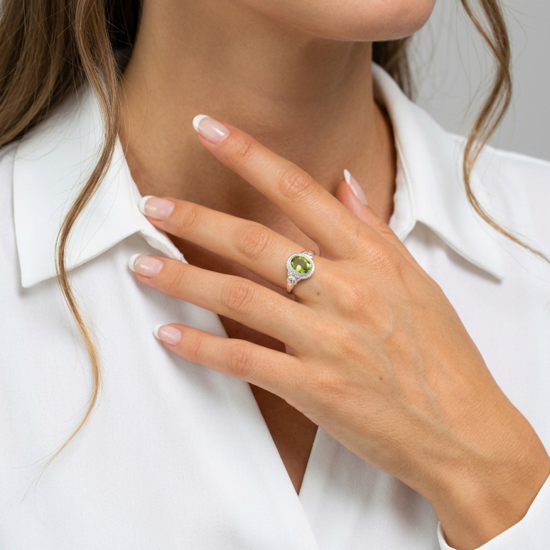 Bague Argent 925 Péridot Ovale 9x7mm porté