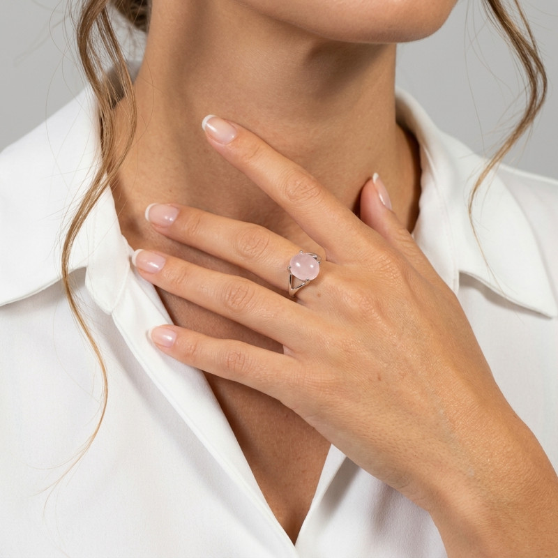 Bague Argent 925 Quartz Rose Ovale 12x10mm porté