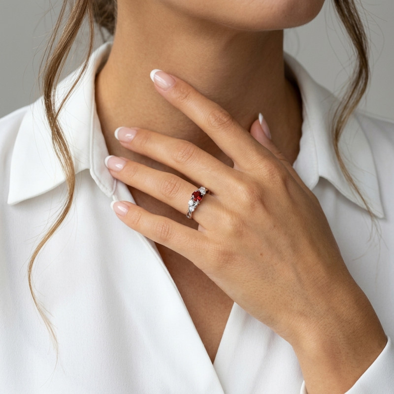 Bague Argent 925 Rhodié Grenat et Oxydes porté