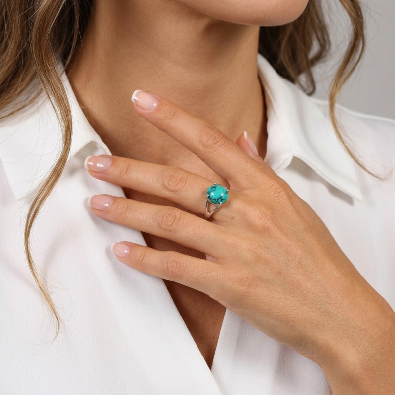 Bague Argent 925 Turquoise Reconstituée Ovale 12x10mm porté