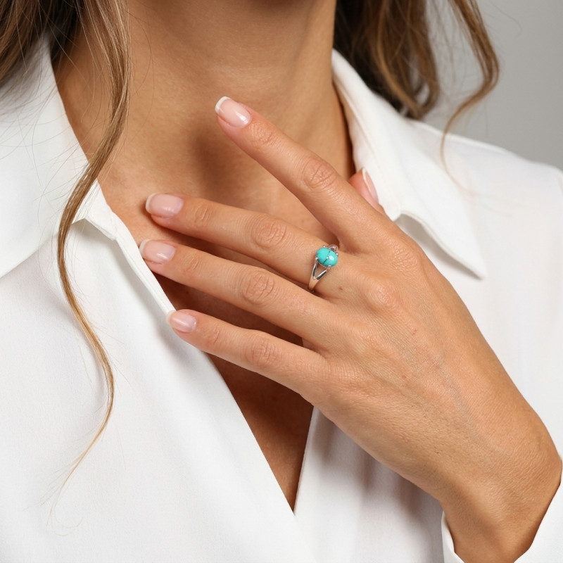 Bague Argent 925 Turquoise Reconstituée Ovale 8x6mm porté