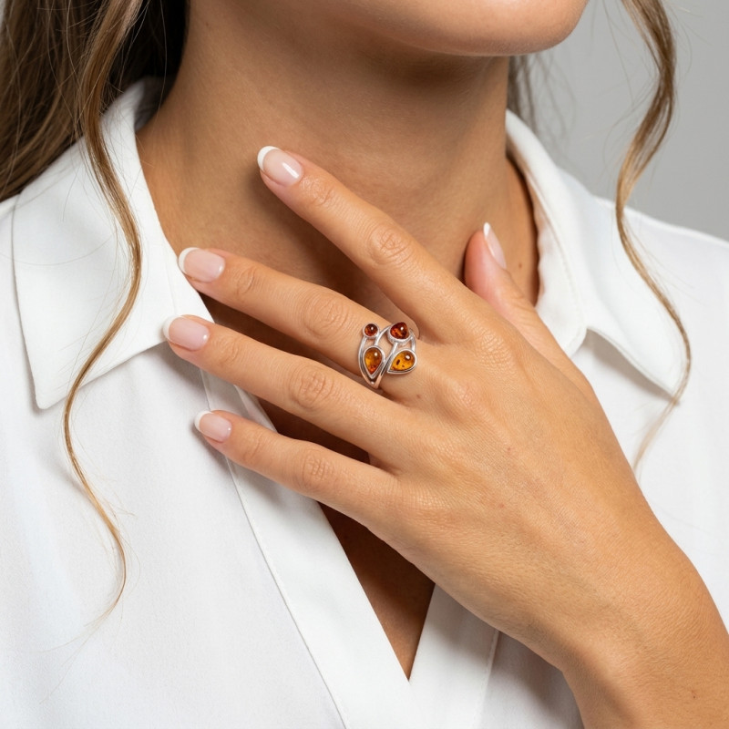 Bague Argent  Ambre Originale porté