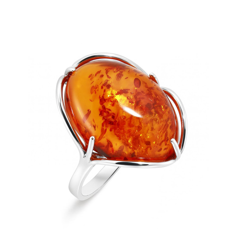 Bague Ambre Et Argent Papillon | Livré Dans Un écrin