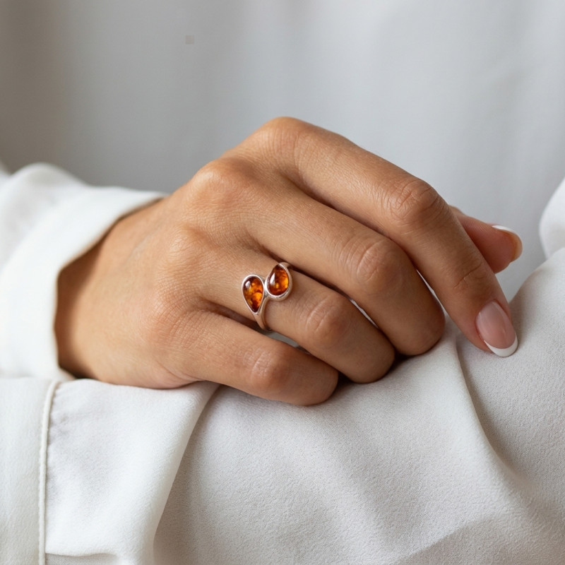 Bague Argent  Ambre Toi & Moi porté